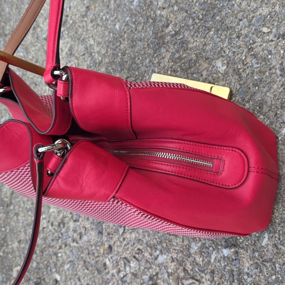 Coach Lexi Red Leather & Jacquard Fabric Shoulder Bag F57540 $498 Retail EUC - Picture 9 of 16